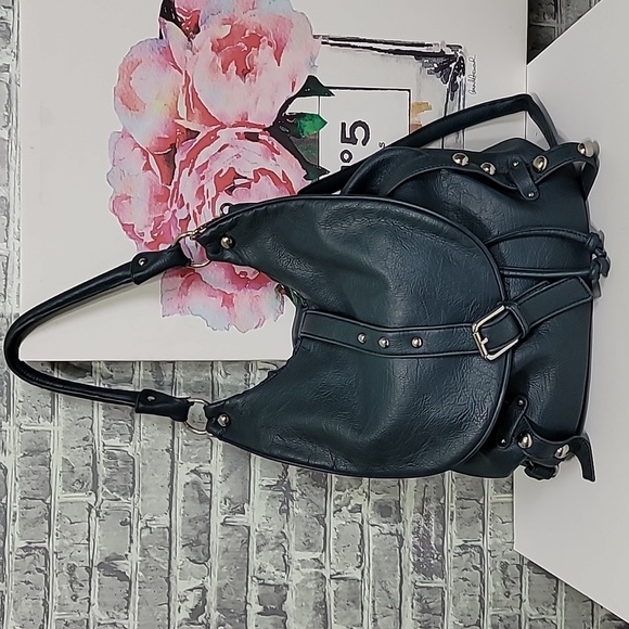 Black Rivet Handbags - Black Rivet Dark Blue Backpack Satchel Magnetic Close Drawstring Convertible